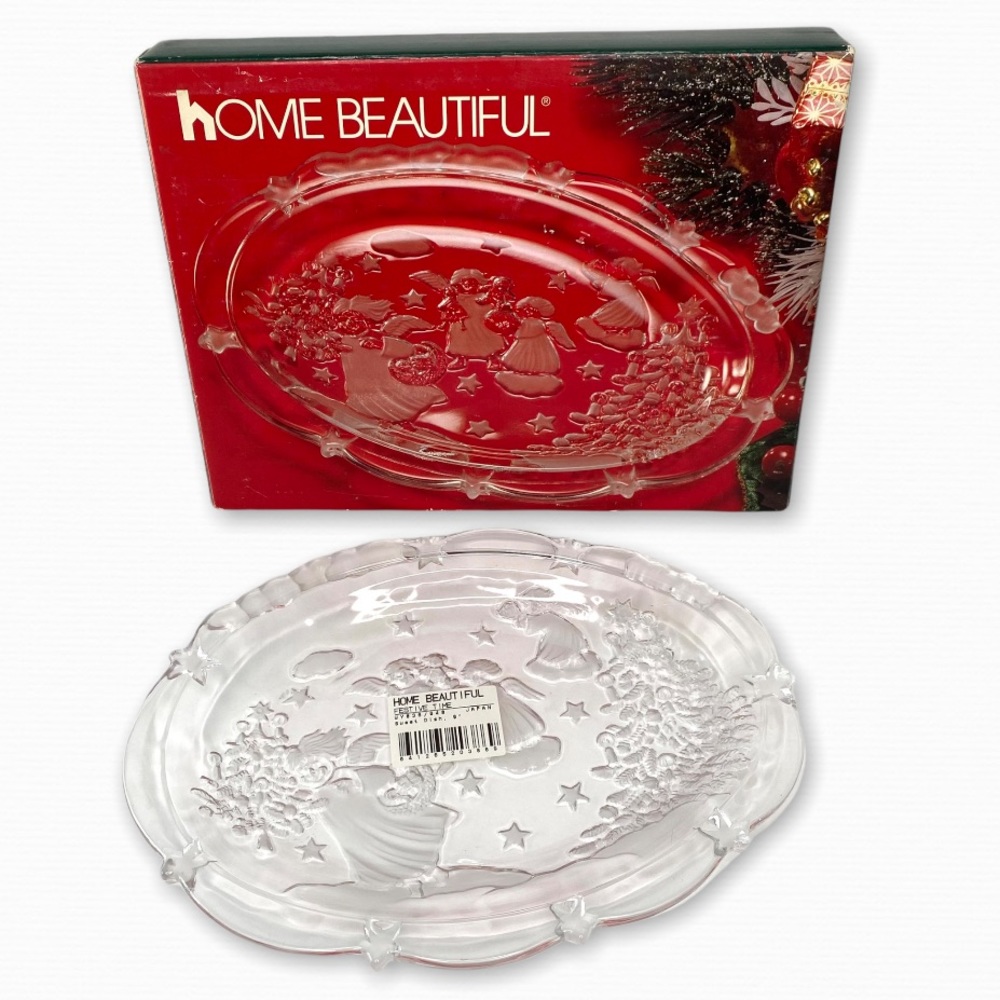 Home Beautiful Christmas Angels Festive Time Sweet Glass Dish 9" Made in Japan
